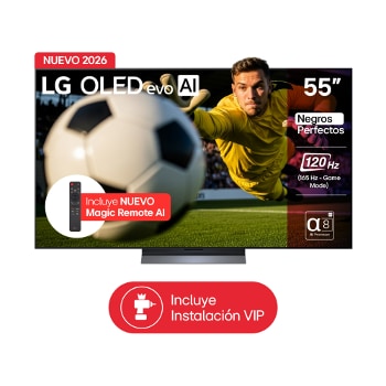 Vista frontal de TV LG 55" OLED evo AI C6 – Imagen perfecta para vivir cada Jugada OLED55C6PSA